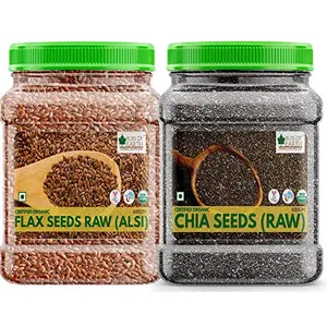 Bliss of Earth 2X600gm USDA Organic Raw Chia Seed Flax Seed Combo Pack for Weight Loss Raw Super Food