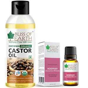 Bliss of Earth Organic Castor Oil & Rosemary Essential Oil Combo for Hair Growth