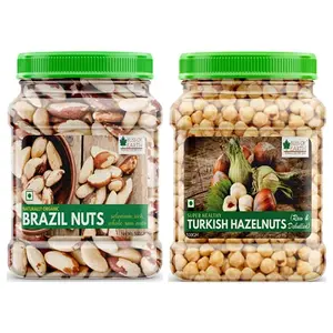 Bliss Of Earth Combo of Healthy Brazil Nuts Selenium Rich Super Nut and Turkish Hazelnuts Raw & Dehulled Healthy & Tasty (Pack of 2x500gm)