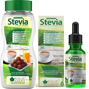 Bliss of Earth 99.8% REB-A Purity Stevia Powder & Liquid Combo Natural & Sugarfree Zero Calorie Keto Sweetner
