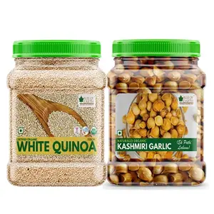 Bliss of Earth Combo Of Naturally Organic Kashmiri Garlic (500gm) From Indian Himalayas Single Clove And Organic White Quinoa (700gm) for Weight Loss Raw Super Food (Pack Of 2)
