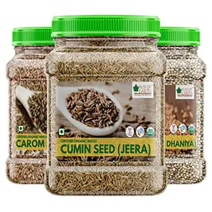 Bliss of Earth Combo Of Certified Organic Coriander Seeds(250gm) Cumin Seeds (400gm) And Carom Seeds (400gm) Pack Of 3