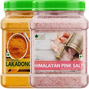 Bliss of Earth 1KG Pakistani Himalayan Pink Salt & 500 GM High Curcumin Certified Organic Lakadong Turmeric Powder for Daily Cooking