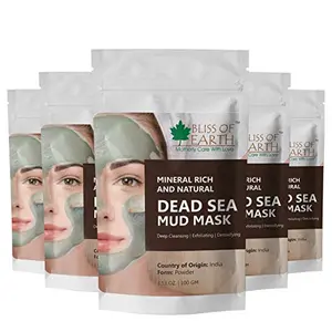 Bliss of Earth100% Pure Dead Sea Mud | 5x100GM Powder | Great For Facial Treatment Acne Oily Skin & Blackheads | Minimizes Pores & Improves Overall Complexion |