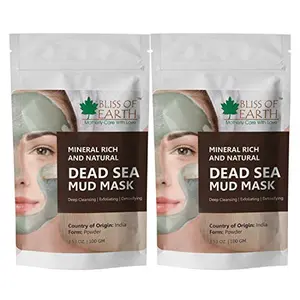 Bliss of Earth100% Pure Dead Sea Mud | 2x100GM Powder | Great For Facial Treatment Acne Oily Skin & Blackheads | Minimizes Pores & Improves Overall Complexion |