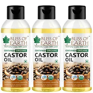 Bliss of Earth Certified Organic Castor Oil for Hair GrowthSmooth Skin 3x100ML