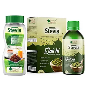 Bliss of Earth Combo Of 99.8% REB-A Purity Stevia Powder Natural (200gm) & Elaichi Flavoured Stevia Liquid (100ml) Sugarfree Zero Calorie Zero GI Keto Sweetener (Pack Of 2)