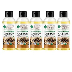 Bliss of Earth Certified Organic Castor Oil for Hair GrowthSmooth Skin 5x100ML
