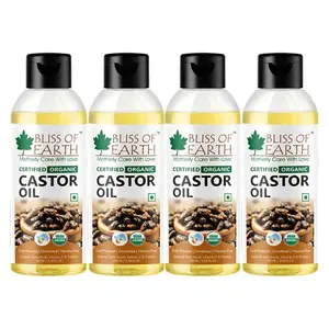 Bliss of Earth Certified Organic Castor Oil for Hair GrowthSmooth Skin 4x100ML
