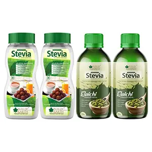 Bliss of Earth Combo Of 99.8% REB-A Purity Stevia Powder Natural (2x200gm) & Elaichi Flavoured Stevia Liquid (2x100ml) Sugarfree Zero Calorie Zero GI Keto Sweetener (Pack Of 4)