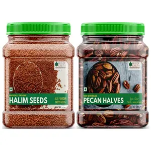 Bliss Of Earth Combo of Organic Halim Seeds (600gm) for Eating and Healthy Pecan Nuts (500gm) Rich Super Nut (Pack of 2)