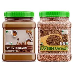Bliss of Earth Combo Of Ceylon Cinnamon Powder Organic (500gm) And Organic Raw Flax Seeds (600gm) For Weight Loss Pack Of 2