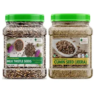 Bliss of Earth Combo Of Naturally Organic Cumin Seeds (400gm) For Healthy Cooking And Milk Thistle Seeds (500gm) Super Food For Liver Cleansing Immunity Boosting And Blood Sugar Control (Pack Of 2)