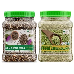 Bliss of Earth Combo Of Naturally Organic Fennel Seeds (400gm) For Healthy Cooking And Milk Thistle Seeds (500gm) Super Food For Liver Cleansing Immunity Boosting And Blood Sugar Control (Pack Of 2)