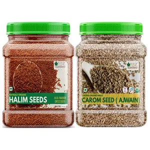 Bliss Of Earth Combo of Naturally Organic Carom Seeds (400gm) for Cooking and Halim Seeds (600gm) for Eating Hair & Immunity Booster Foods (Pack of 2)