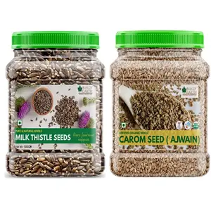 Bliss of Earth Combo Of Naturally Organic Carom Seeds (400gm) For Healthy Cooking And Milk Thistle Seeds (500gm) Super Food For Liver Cleansing Immunity Boosting And Blood Sugar Control (Pack Of 2)