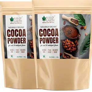 Bliss of Earth Naturally Organic Dark Cocoa Powder 2x1kg for Chocolate Cake Making & Chocolate Hot Milk Shake Unsweetened Pack of 2