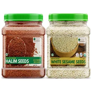 Bliss Of Earth Combo of Naturally Organic White Sesame Seeds and Halim Seeds for Eating Hair & Immunity Booster Foods 2x600gm (Pack of 2)