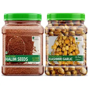 Bliss Of Earth Combo of Organic Halim Seeds (600gm) for Eating and Kashmiri Garlic (500gm) from Indian Himalayas to Make Your Food Healthy & Tasty (Pack of 2)