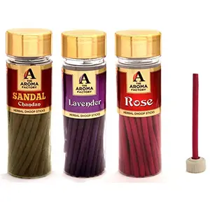 Dhoop Batti Pooja 0% (Rose Gulab Sandal Chandan & Lavender Luck) - Pack of 3 x 40 dhoop Sticks Each