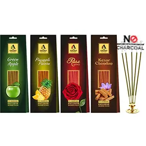 Wood Fruit Incense Combo- Pineapple Green Apple Rose Chandan Sandalwood Natural Agarbatti Packet (6 cm x 8 cm x 26 cm Pack of 4 x 30)