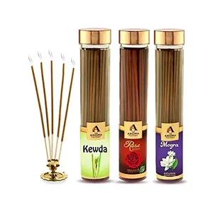 Air Freshener Agarbatti Combo - Rose Mogra Kweda Incense Sticks (Bottle Pack of 3)