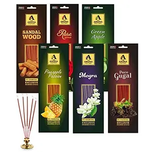 Classic Collection Incense Sticks Combo Pack of 6 Fragrance Sandal Chandan Rose Mogra Gugal Pineapple & Green Apple Agarbatti (Pack of 6x30 Sticks Each)