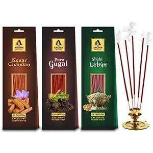 Pooja Agarbatti Combo Sandal Chandan Pure Gugal & Shahi Loban Packet Pack of 3 X 30 Sticks Each