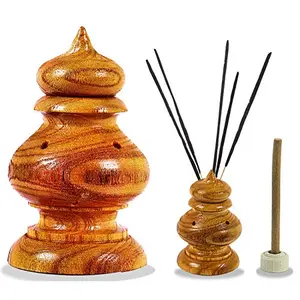 Handcrafted Sandalwood and Varnished Agarbatti Stand Incense Sticks and Dhoop Holder