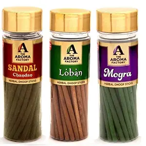 Dhoop Sticks with with Stand Holder in Bottles Shahi Loban Sandal Chandan & Mogra (3 Bottles x 40 dhoop Sticks Each)