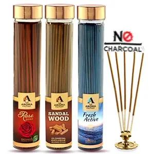 Pooja Agarbatti Combo of 3 : Rose Royale Chandan Saffron & Sandal Wood & Fresh Active Incense Sticks Agarbatti (Pack of 3)