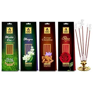 Mogra Kesar Chandan Sandalwood & Rose Incense Sticks Agarbatti {& } (Pack of 4 x 30 Sticks)