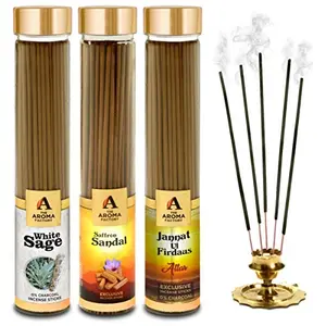 White Sage Kesar Chandan Saffron Sandal & Attar Jannat Ul Firdaus Incense Stick Agarbatti (100% Herbal) Bottle Pack of 3