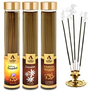 Kesar Chandan Saffron Sandal Jasmine & Sandalwood Chandan Incense Stick Agarbatti (100% Herbal) Bottle Pack of 3