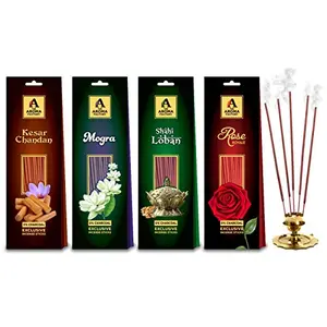Loban Mogra Rose & Kesar Chandan Sandalwood Incense Sticks Agarbatti (Pack of 4 x 30 Sticks)