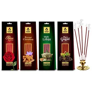 Rose Kesar Chandan Sandalwood Loban & Gugal Incense Sticks Agarbatti (Pack of 4 x 30 Sticks)