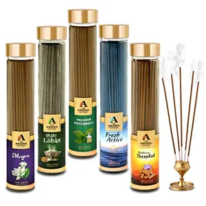 Mogra Loban Fresh Active & Kesar Chandan Incense Stick Agarbatti 100% Herbal Bottle Pack of 5