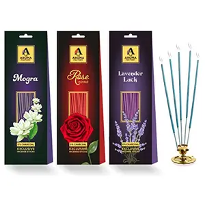 Flower Fragrances Combo of 3 Incense Sticks (Rose Lavender Mogra) Packet (Pack of 3 X 30 Sticks Each)