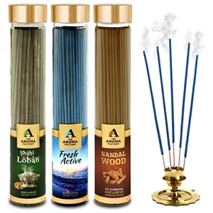 Loban Fresh Active & Sandalwood Chandan Incense Stick Agarbatti (100% Herbal) Bottle Pack of 3