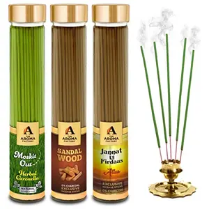 Out Sandalwood Chandan & Attar Jannat Ul Firdaus Incense Stick Agarbatti (100% Herbal) Bottle Pack of 3