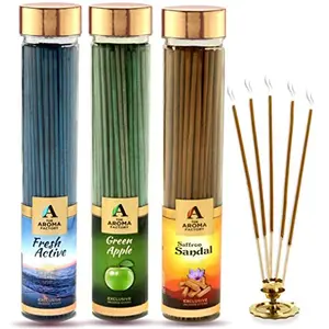 Kesar Chandan Saffron Sandal Green Apple and Fresh Active Wood Incense Sticks Agarbatti (Brown Green and Blue) -Pack of 3