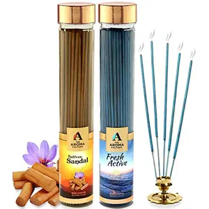 Kesar Chandan Saffron Sandal & Fresh Active 0% Incense Sticks Agarbatti Mysore Dhoop (Pack of 2 )