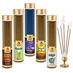 Sandalwood Lavender Kewda Attar Jannat & White Sage Incense Stick Agarbatti 100% Herbal Bottle Pack of 5 x 100