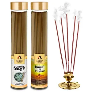 White Sage & Attar Jannat UlFirdaus Incense Stick Agarbatti (100% Herbal) Bottle Pack of 2