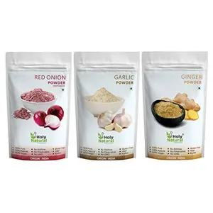 Red Onion Powder Garlic Powder & Ginger Powder  100 GM Each I Flavour Enhancer I Use in sauces Salad dressings Gravies & stews I 100% Pure & Natural I (Pack of 3)