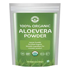 USDA CERTIFIED Organic Aloe Vera Leaf Powder - 454gm (16 Oz) (Aloe barbadensis miller -1 lb) - Resealable Zip Lock Pouch