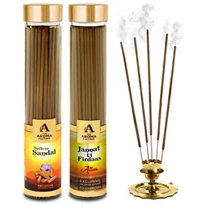 Kesar Chandan Saffron Sandal & Attar Jannat UlFirdaus Incense Sticks Agarbatti Bottle Pack of 2