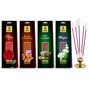 Rose Kesar Chandan Sandalwood & Gugal Incense Sticks Agarbatti (Pack of 4 x 30 Sticks)