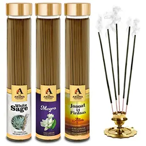 White Sage Mogra & Attar janant Ul Firdaus Incense Stick Agarbatti (100% Herbal) Bottle Pack of 3