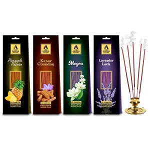 Pineapple Mogra Lavender & Kesar Chandan Sandalwood Incense Sticks Agarbatti (Pack of 4 x 30 Sticks)